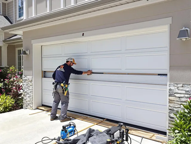 Rialto Garage Door Repair team performing complete garage door replacement at Rialto residence