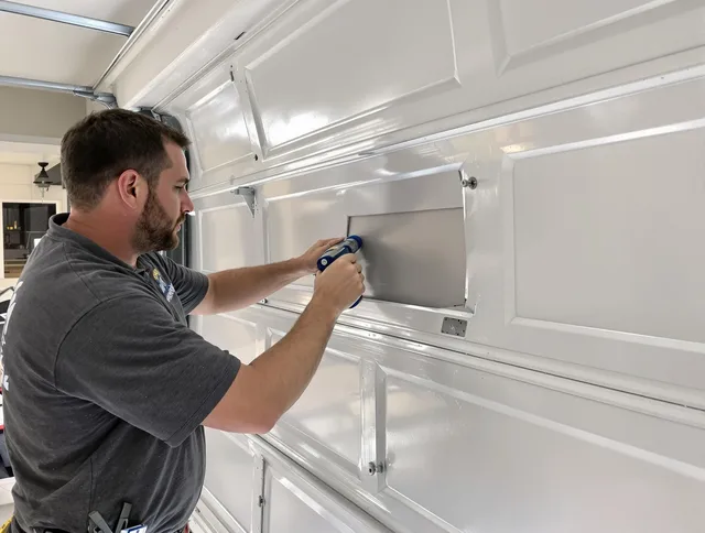 Garage door panel repair by Rialto Garage Door Repair in Rialto