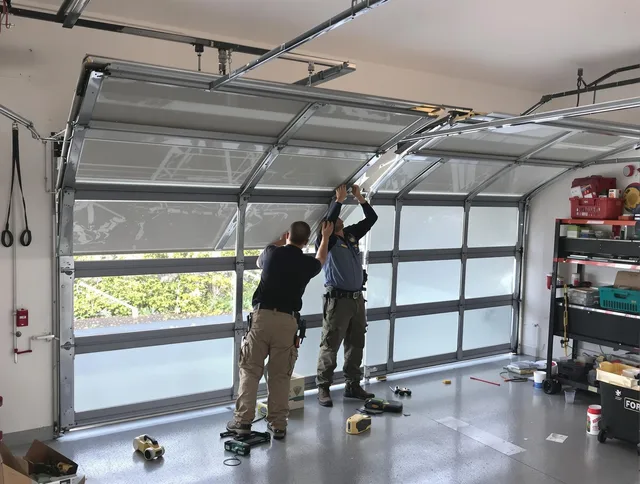 Rialto Garage Door Repair expert performing precise panel replacement on Rialto garage door